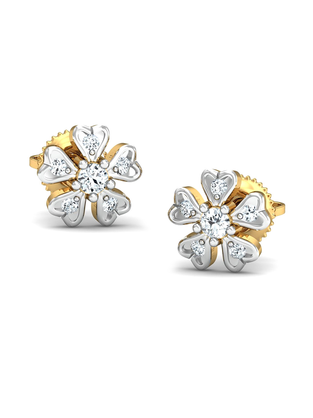 KUBERBOX Cinquefoil 18KT Gold Diamond-Studded Earring-1.44gm