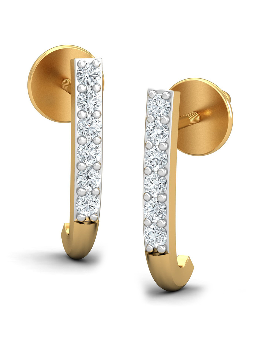 KUBERBOX 18KT Gold Diamond-Studded Half Hoop Earrings- 1.55gm