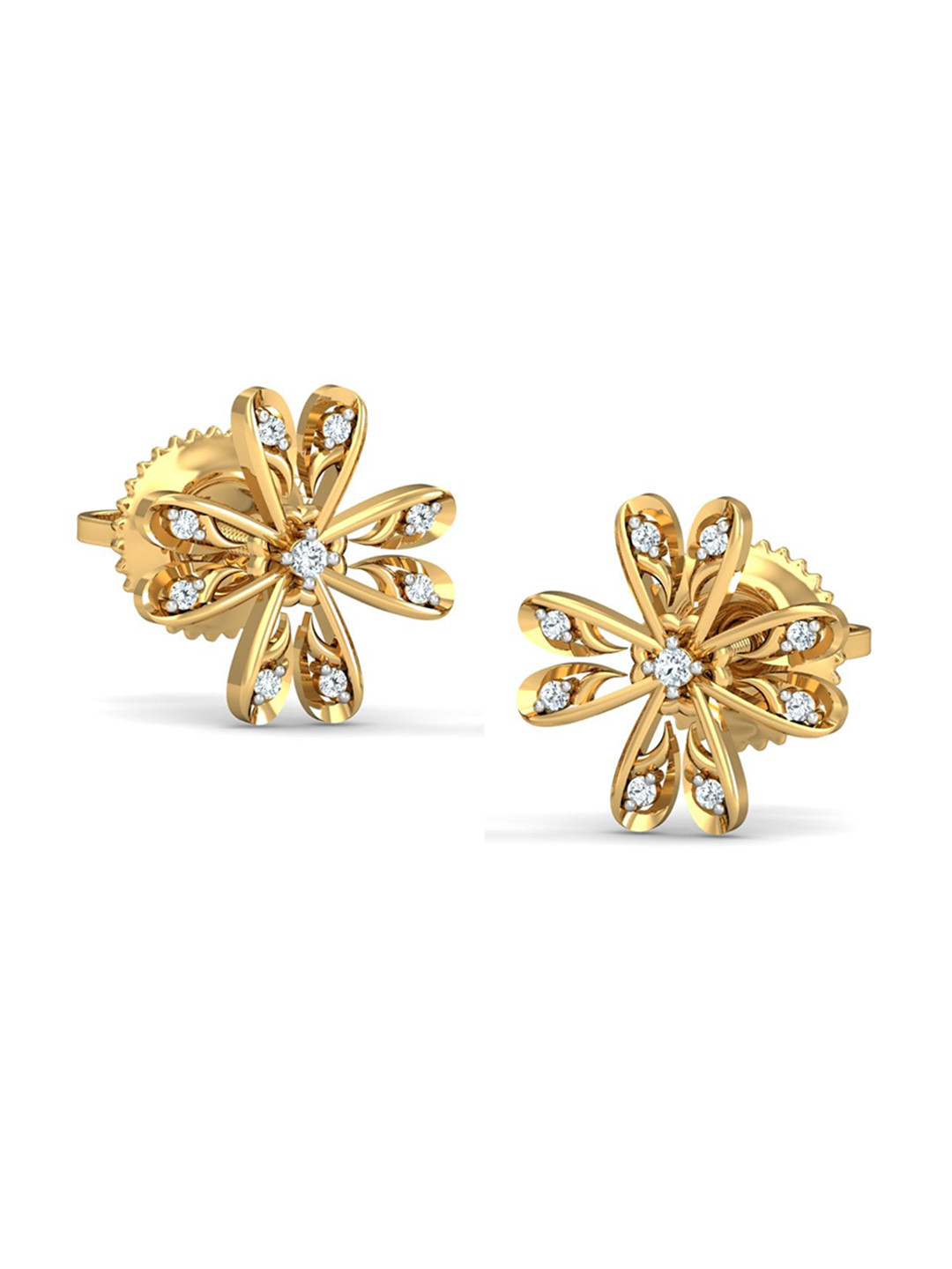 KUBERBOX 18KT Diamond Studded Gold Stud Earrings- 1.32gm