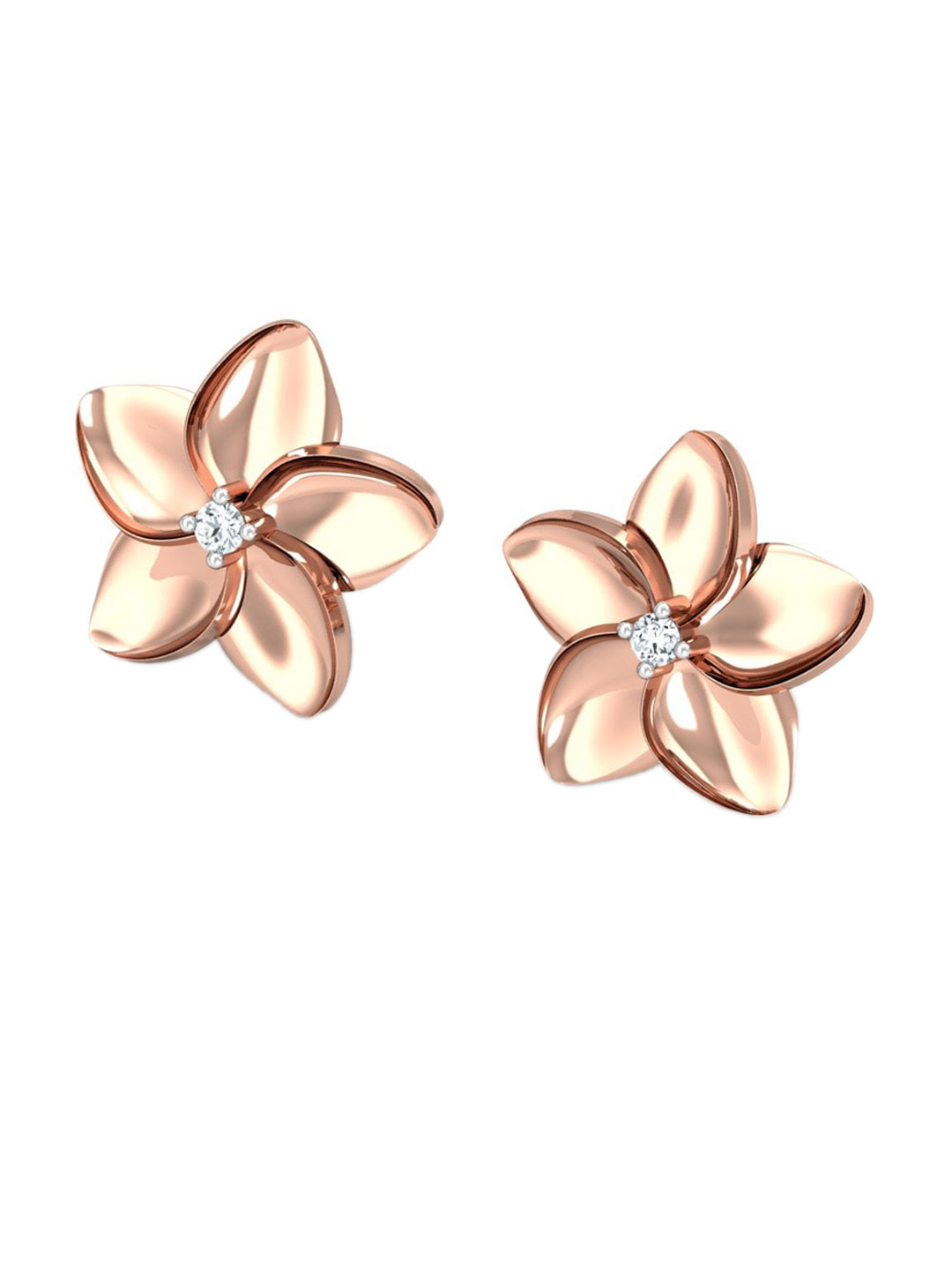 KUBERBOX Ziris 18KT Rose Gold Diamond-Studded Stud Earrings- 1.96 gm