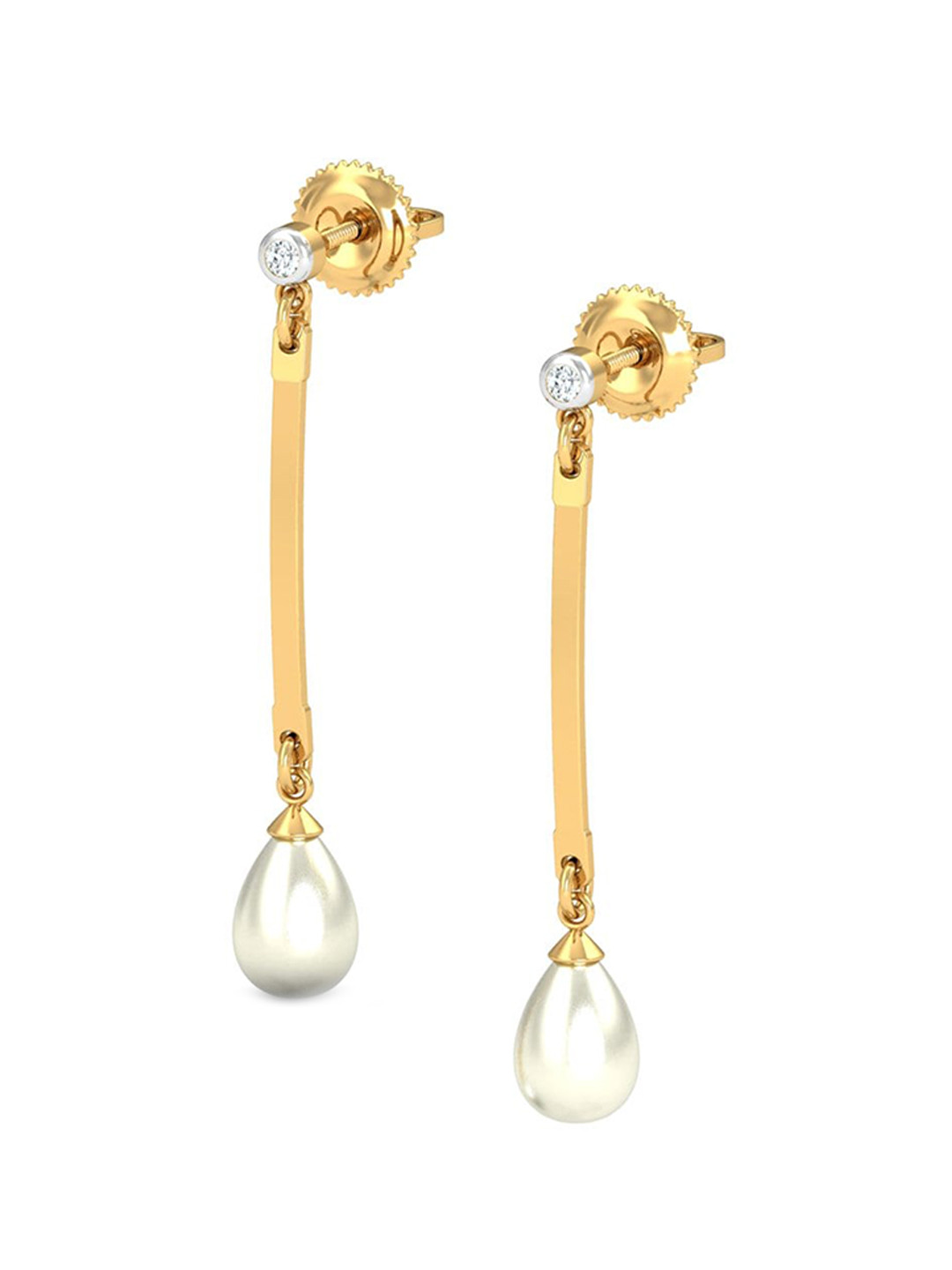 KUBERBOX Mauktik 18KT Gold Diamond-Studded & Pearl Drop Earrings-1.48gm