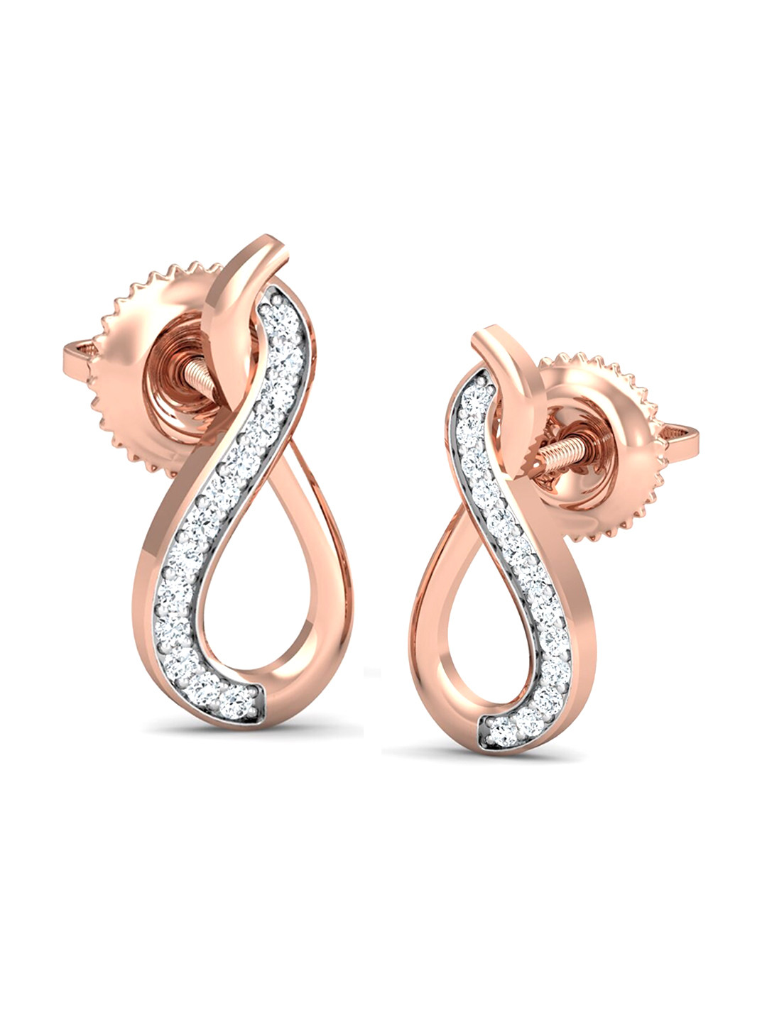 KUBERBOX 18KT Diamond Studded Rose Gold Stud Earrings- 1.4 gm
