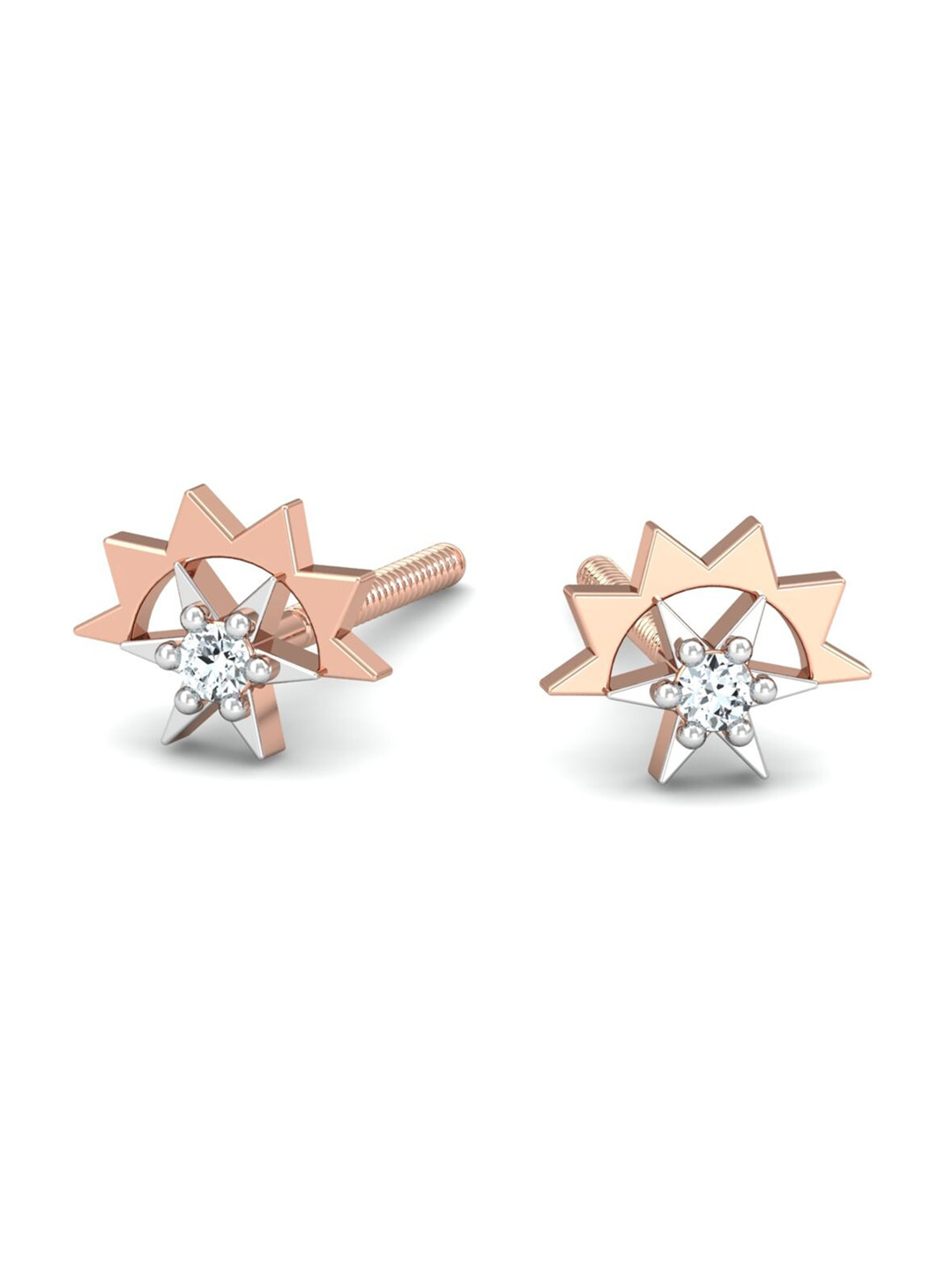 KUBERBOX Uditi 18KT Diamond-Studded Rose Gold Stud Earrings- 0.88 gm