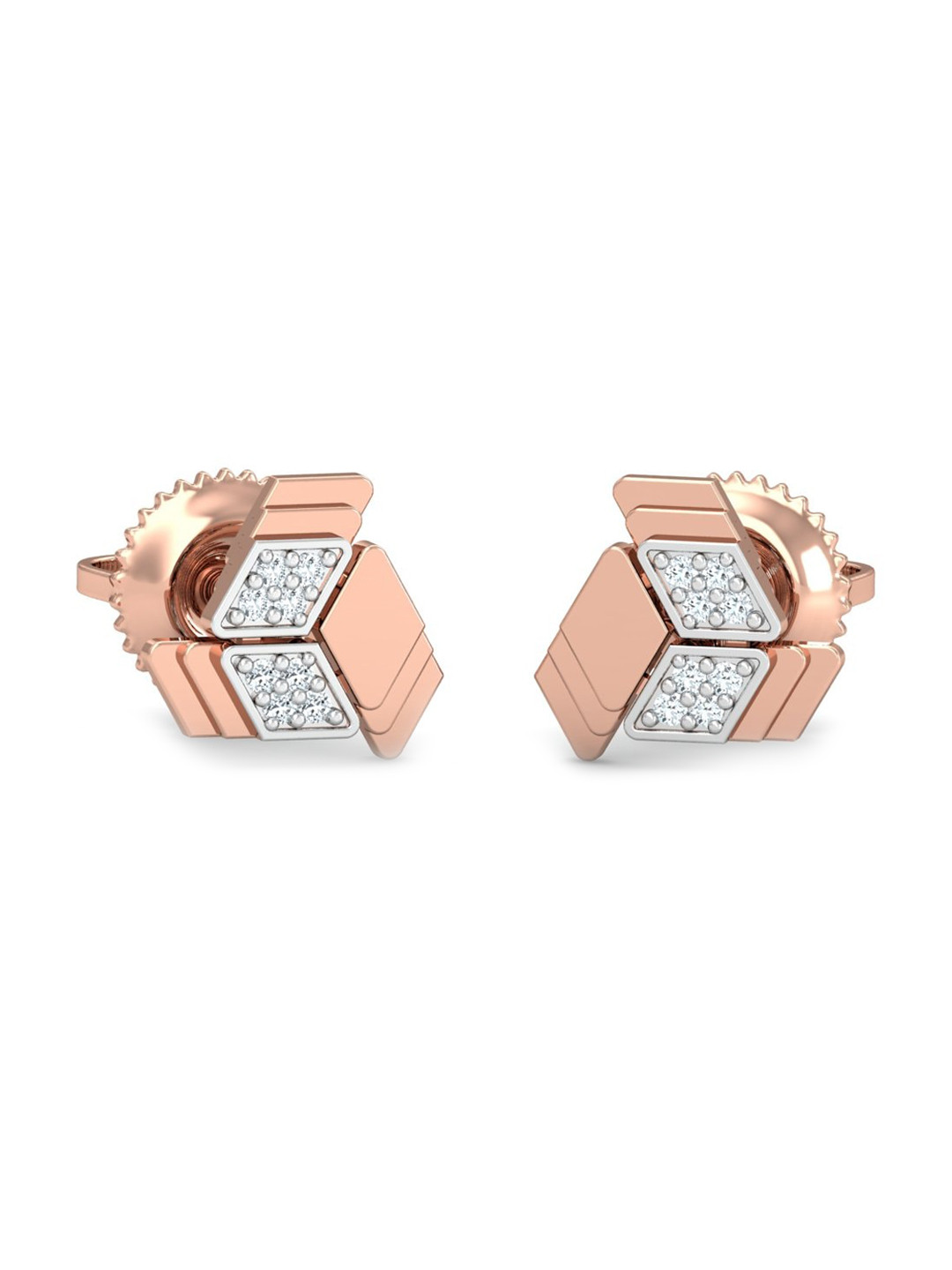 KUBERBOX Ramy Rhombus 18KT Rose Gold Diamonds-Studded Earrings- 1.28gm