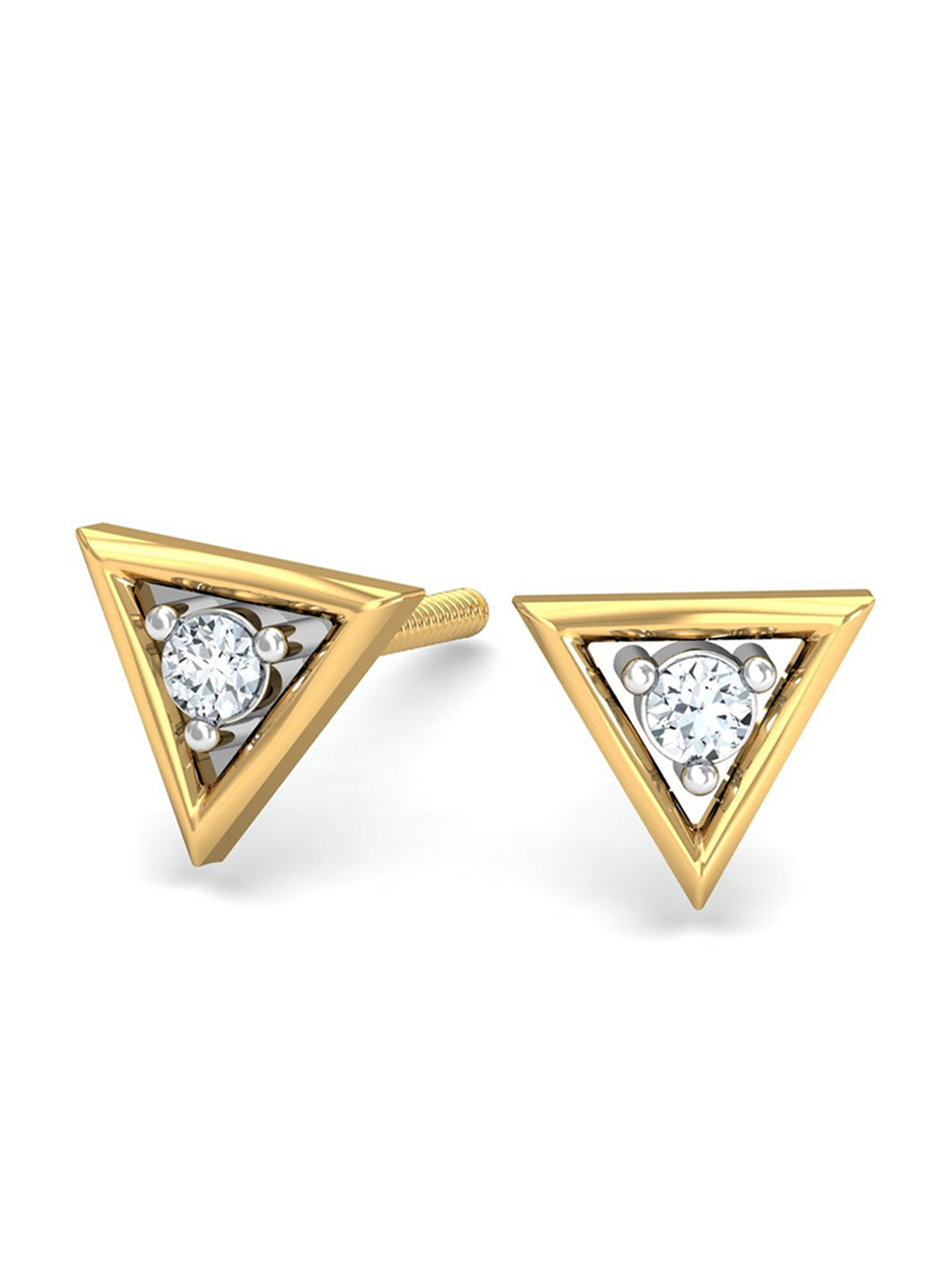 KUBERBOX Trikona 18KT Gold Diamond-Studded Earrings-0.94 gm