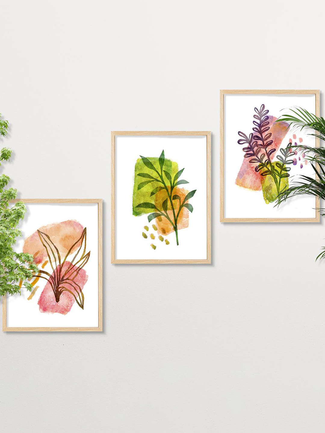 SAF 3-Pcs White & Green Modern Painting Framed Wall Art