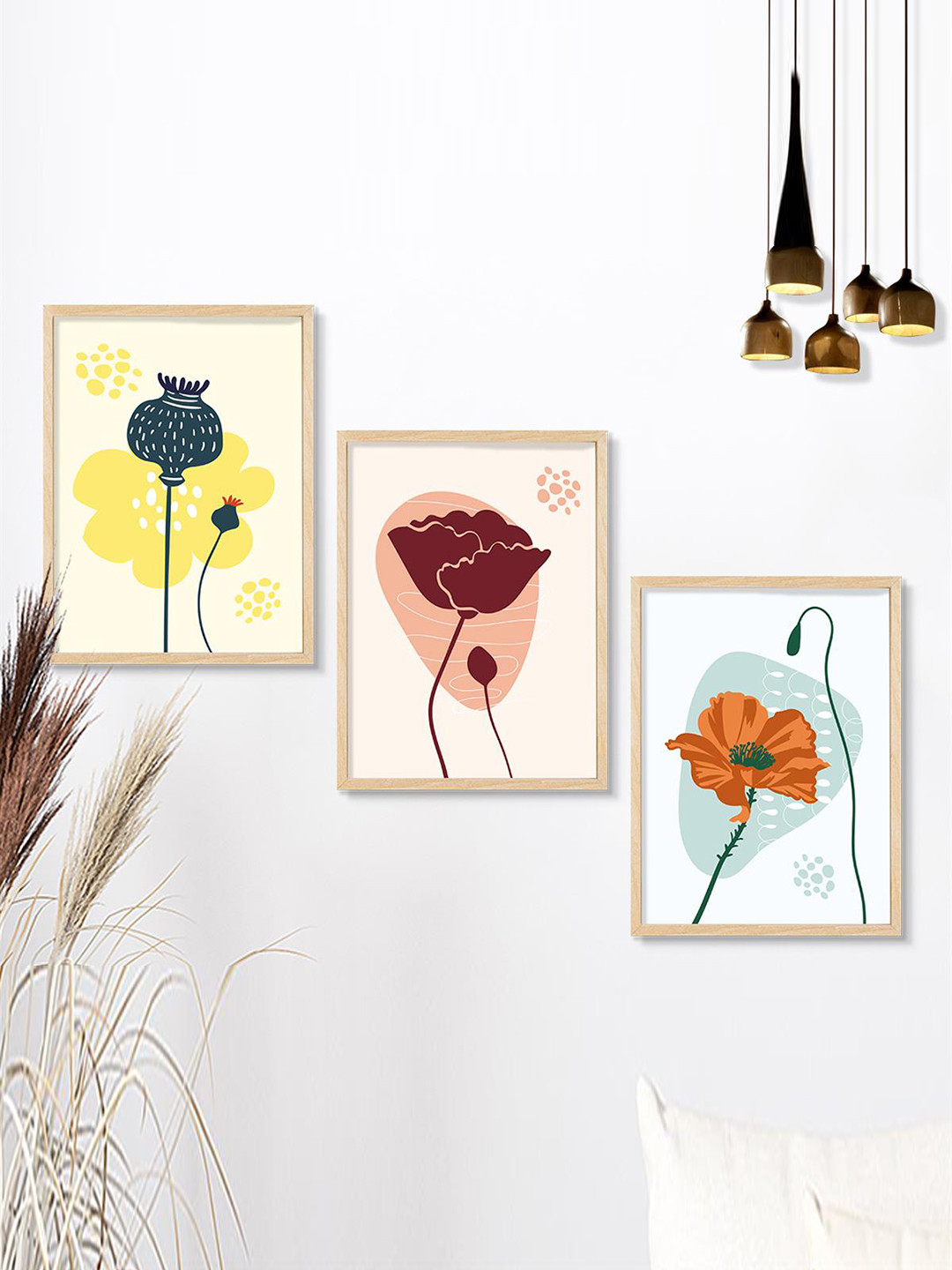 SAF White & Maroon 3 Pieces Printed Modern Wall Art
