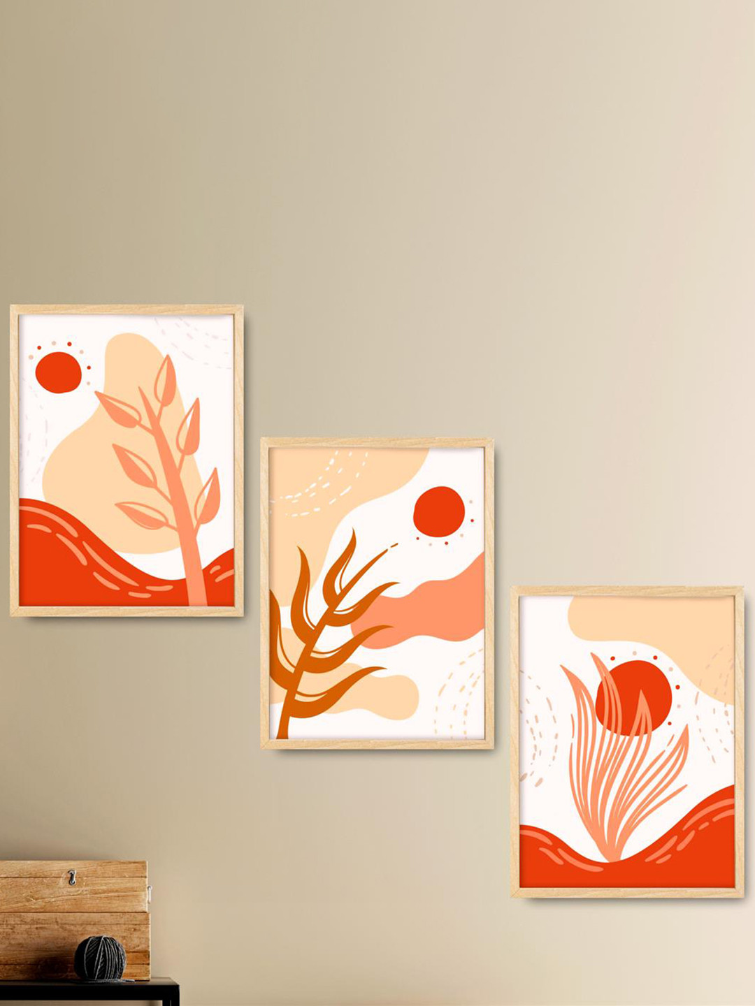 SAF 3-Pcs Orange Modern Painting Framed Wall Art