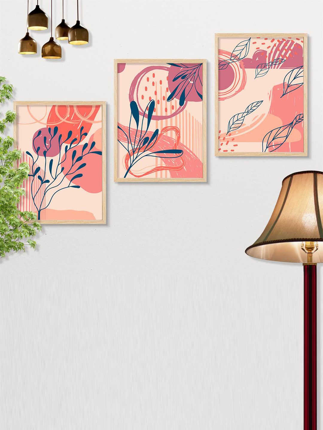 SAF Pink & Orange Coloured 3 Pieces Modern Painting Wall Art