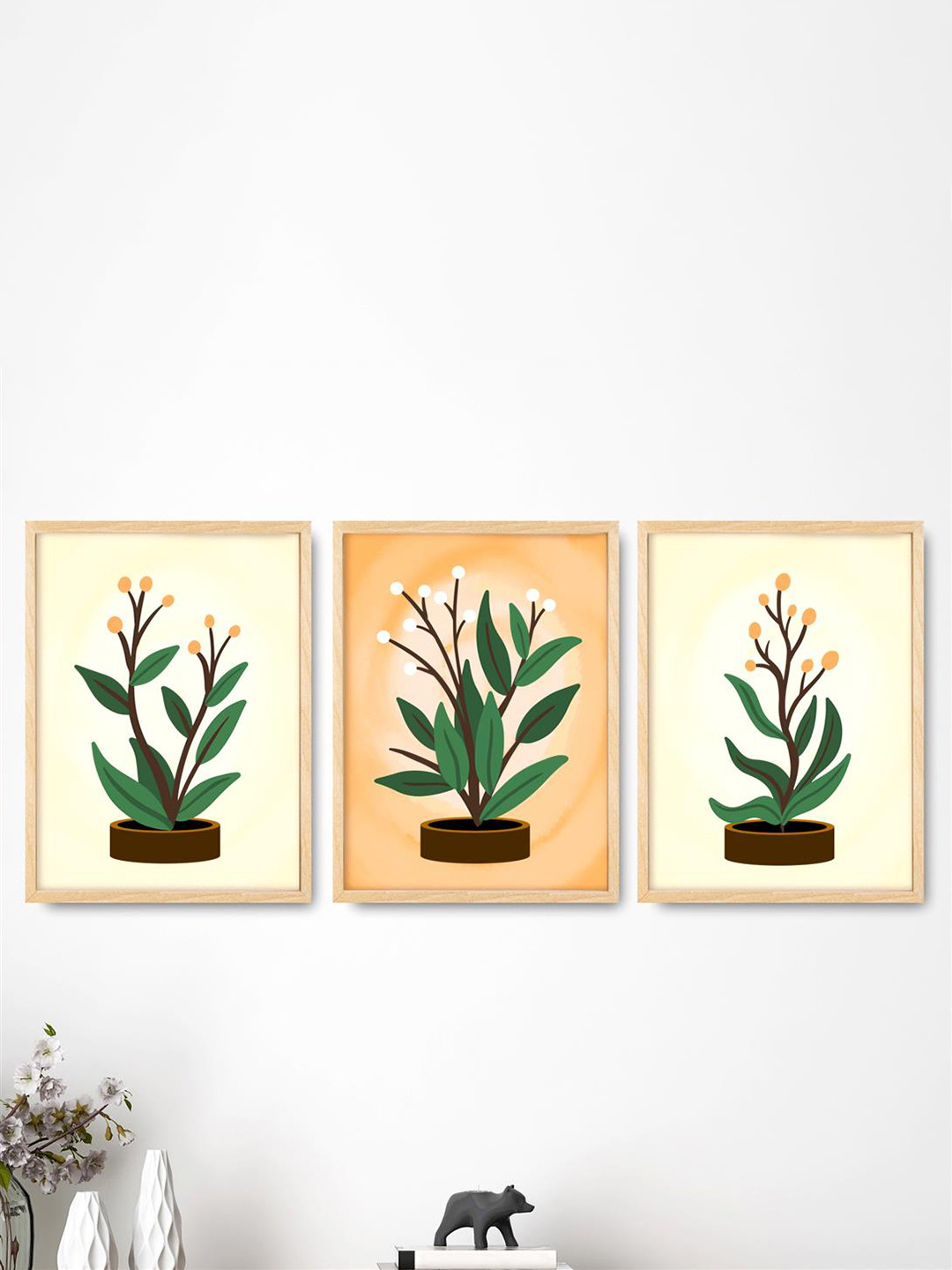 SAF Orange-Color & Green 3 Pieces Printed Wall Art