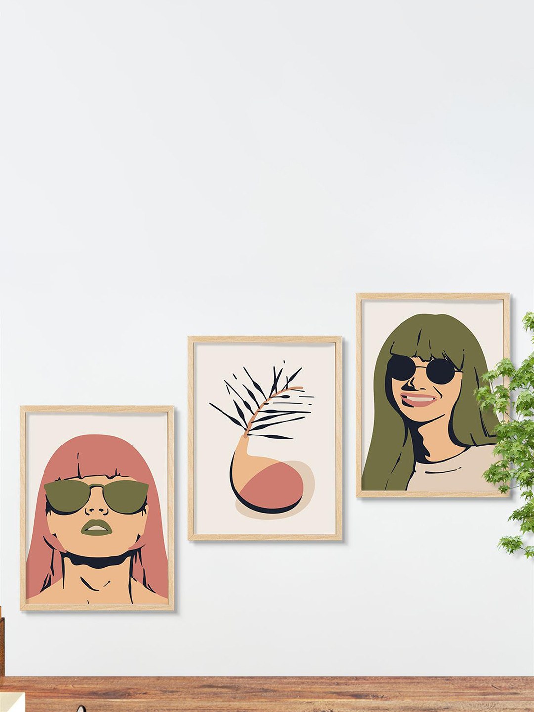 SAF Boho Woman Canvas 3 Pcs Wall Rectangle Paintings Wall Art - 19.5x13.5In