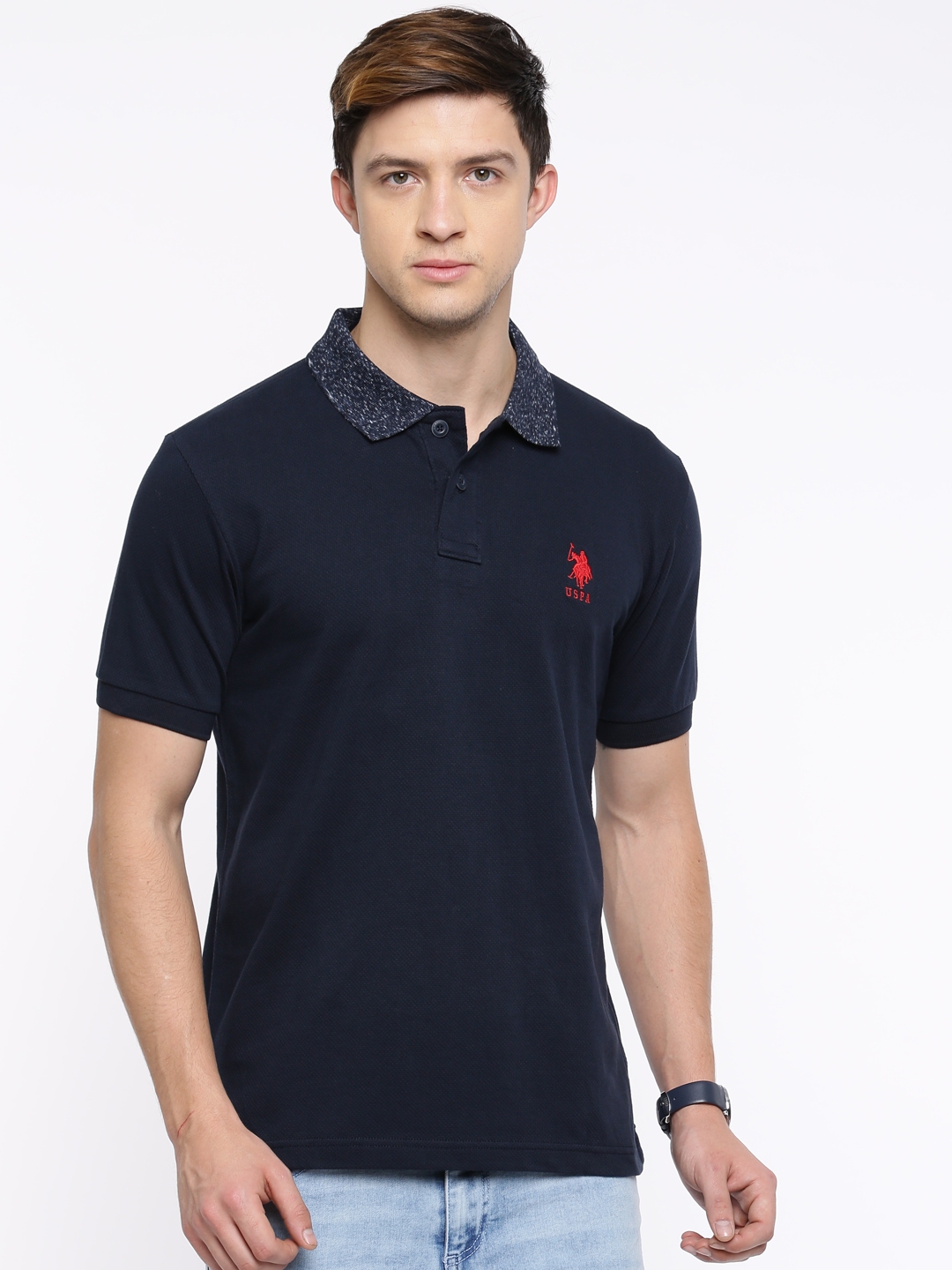 Buy U.S. Polo Assn. Men Navy Blue Self Polo T Shirt - Tshirts for Men 2365471 | Myntra