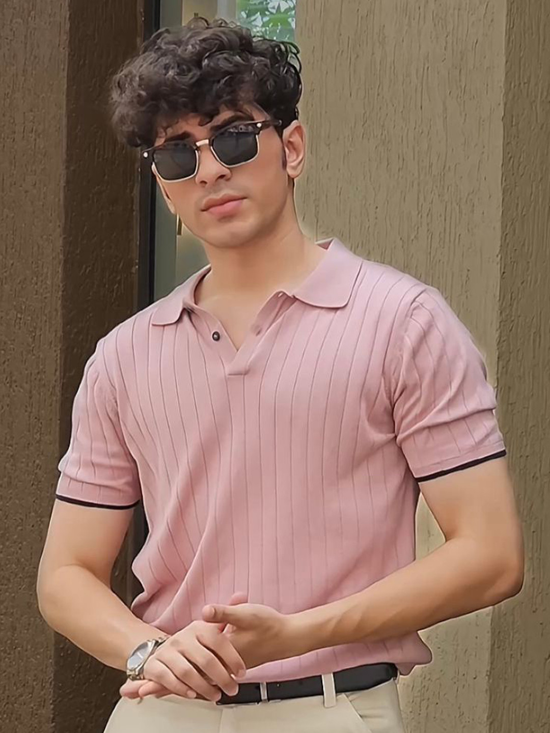 ARMISTO Pure Cotton Textured Knit T-shirt