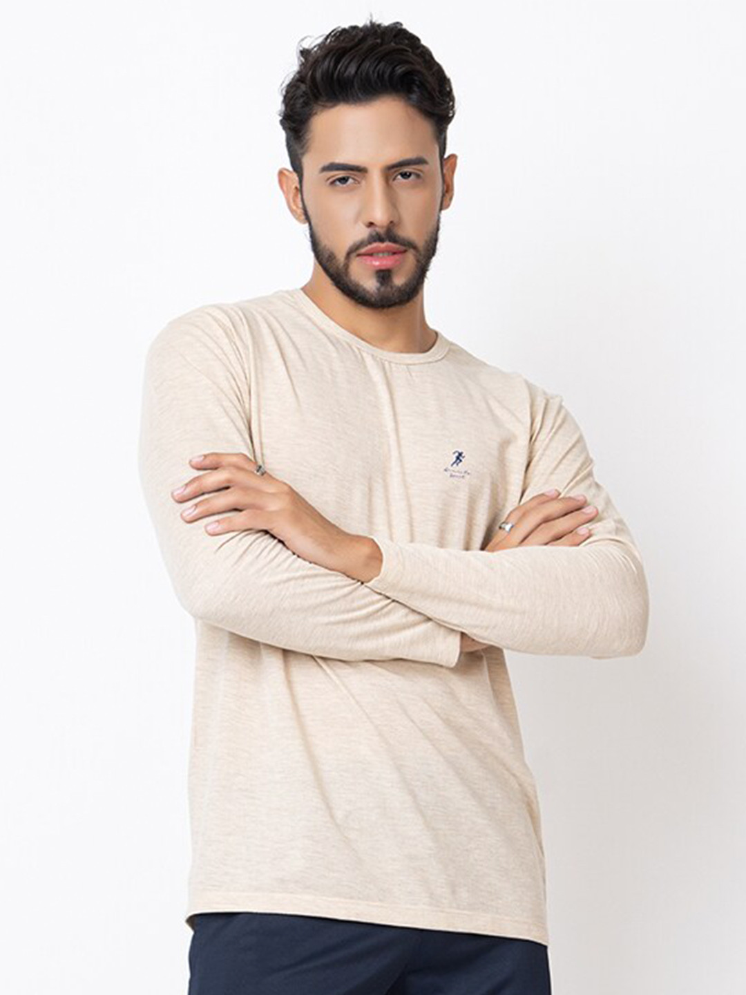 ARMISTO Men Beige Cotton Dri-FIT T-shirt