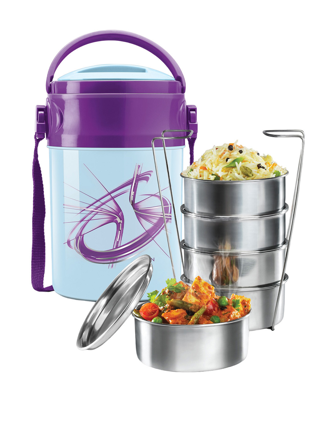 Milton  Blue Odyssey Insulated Tiffin 5 Steel Containers-360 ml Each