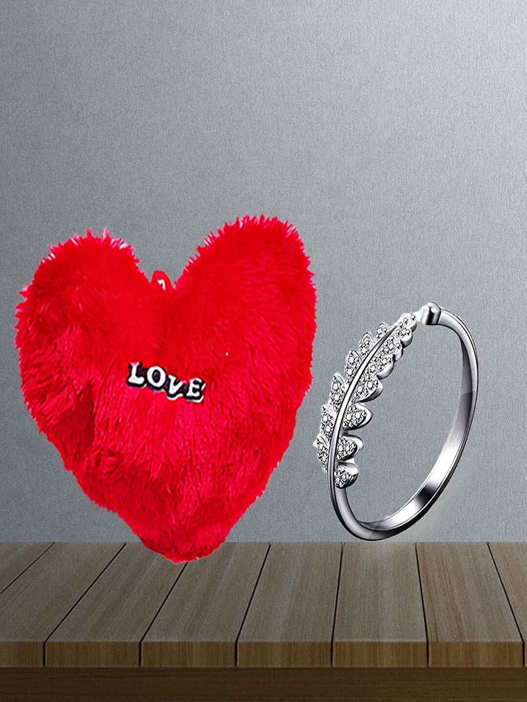 UNIVERSITY TRENDZ Silver-Plated Crystal Studded Leaf-Shaped Finger Ring With Pillow