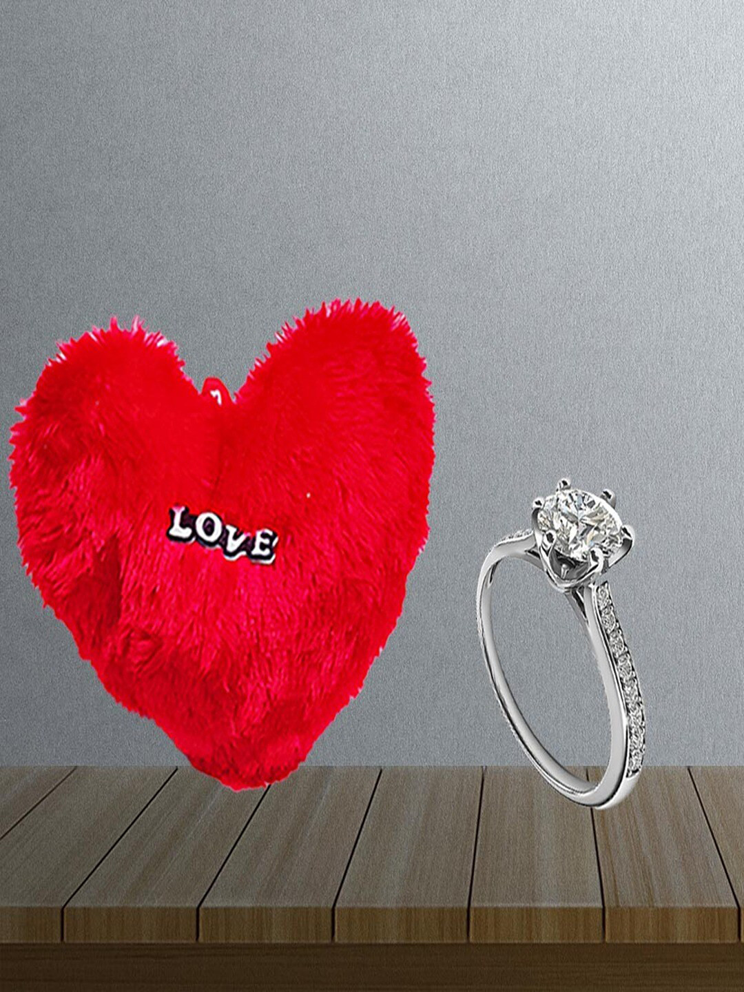 UNIVERSITY TRENDZ Silver-Plated Crystal Studded Finger Ring With Heart-Shaped Pillow