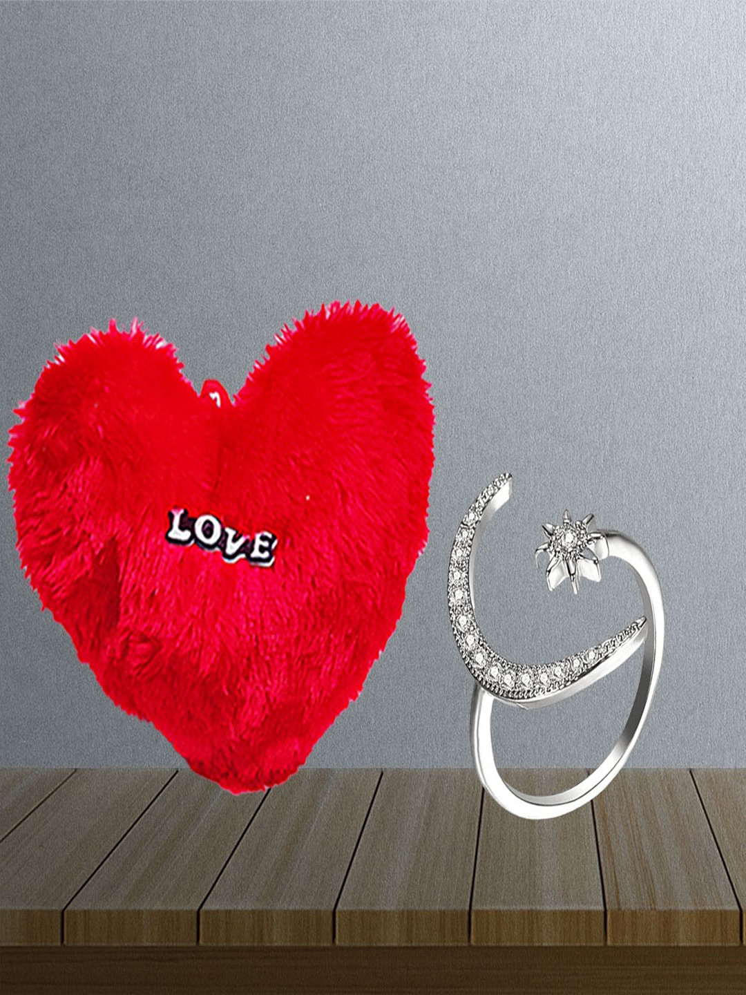 UNIVERSITY TRENDZ Silver-Plated Crystal Studded Half Moon-Shaped Finger Ring With Pillow