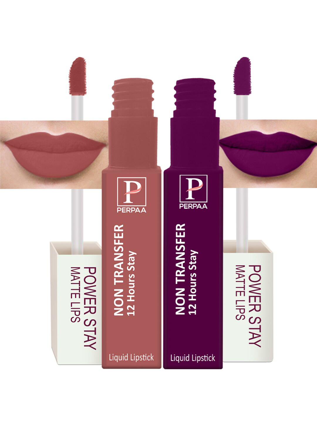 PERPAA Set of 2 Power Stay Non-Transferable Matte Liquid Lipsticks with Vit E - 5ml Each