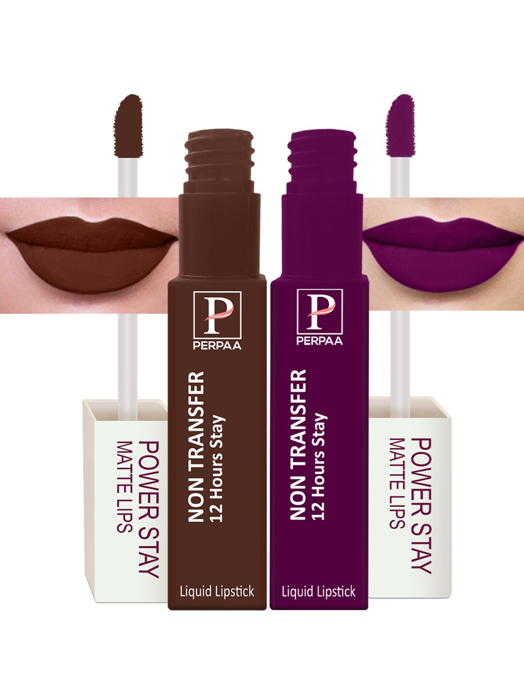 PERPAA Set of 2 Power Stay Lipsticks 5ml Each - Bom Bon Brown 16 & Wine 03