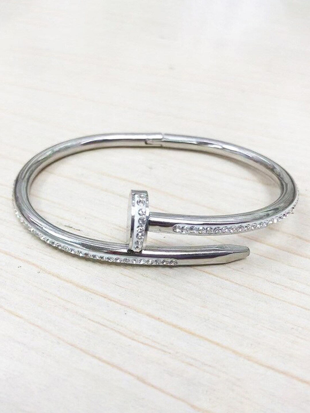 Designs & You Women Silver-Plated American Diamond Kada Bracelet