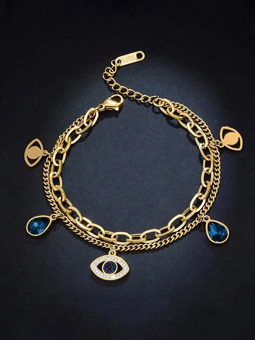 Designs & You Women Gold-Plated American Diamond Evil Eye Charm Bracelet