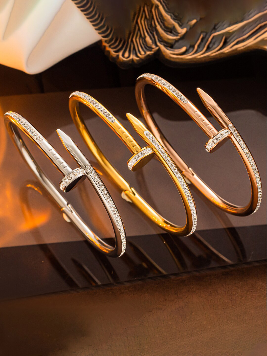 Designs & You Set of 3 American Diamond Gold-Plated Cuff Bracelet