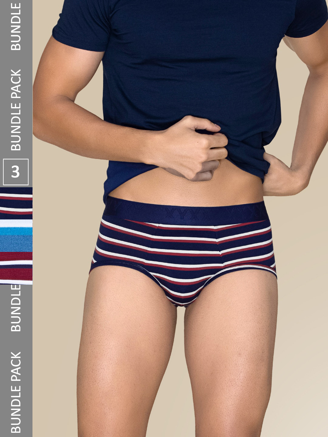 XYXX Men Pack Of 3 Striped Linea Micro Modal Basic Briefs XYBRF3PCKN939
