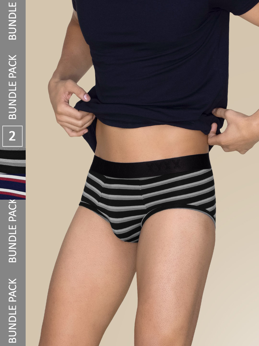 XYXX Men Pack of 2 Cotton Striped Linea Basic Briefs XYBRF2PCKN723