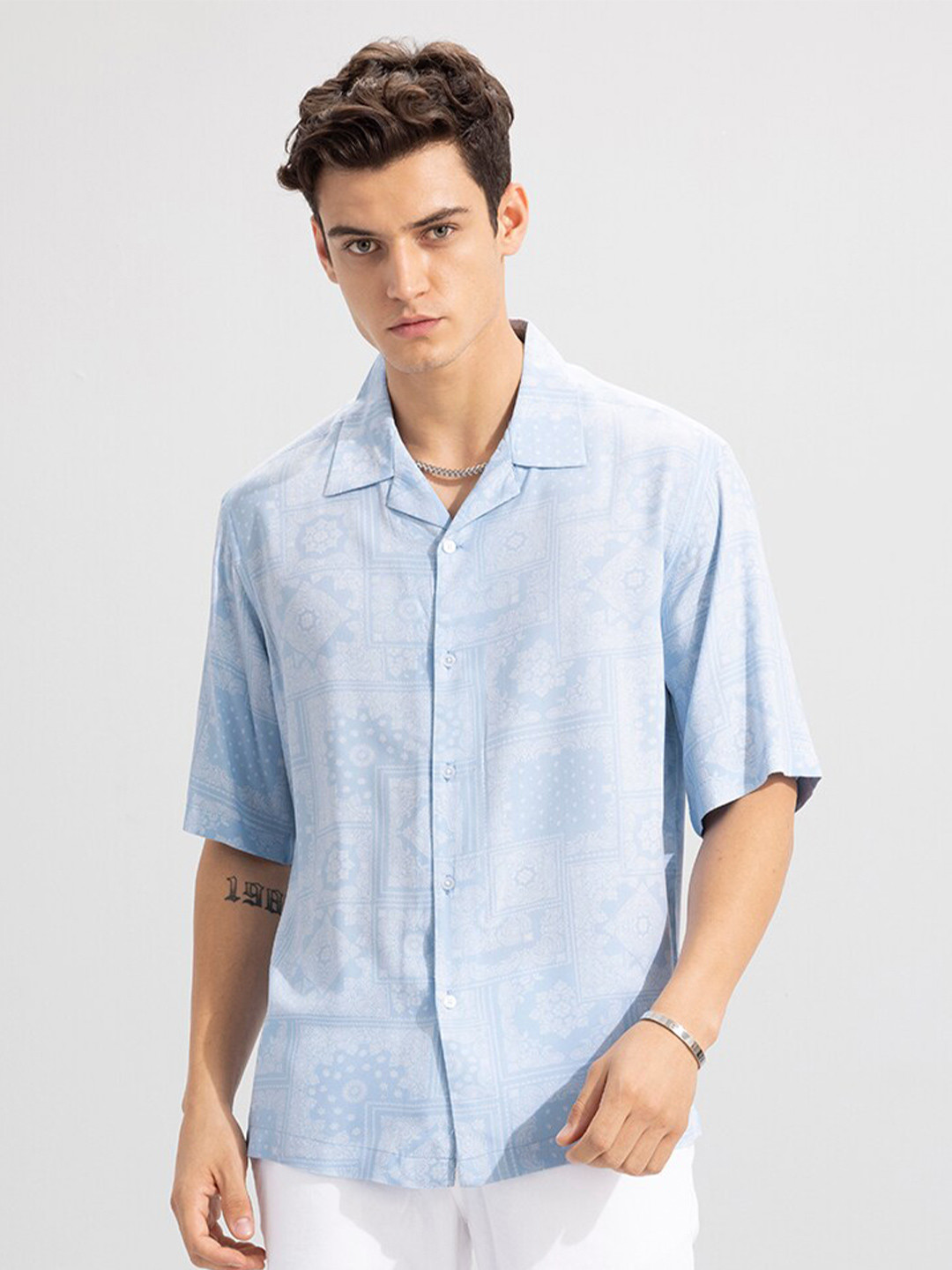 Snitch Blue Boxy Ethnic Printed Casual Shirt