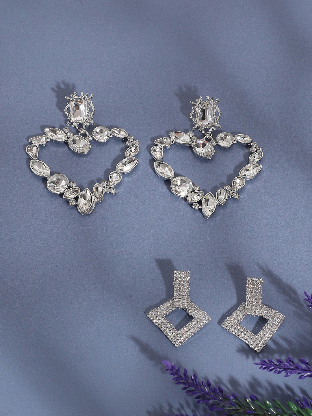 SOHI Radiant Reflections Fancy Set Of 2 Silver-Plated Contemporary Drop Earrings