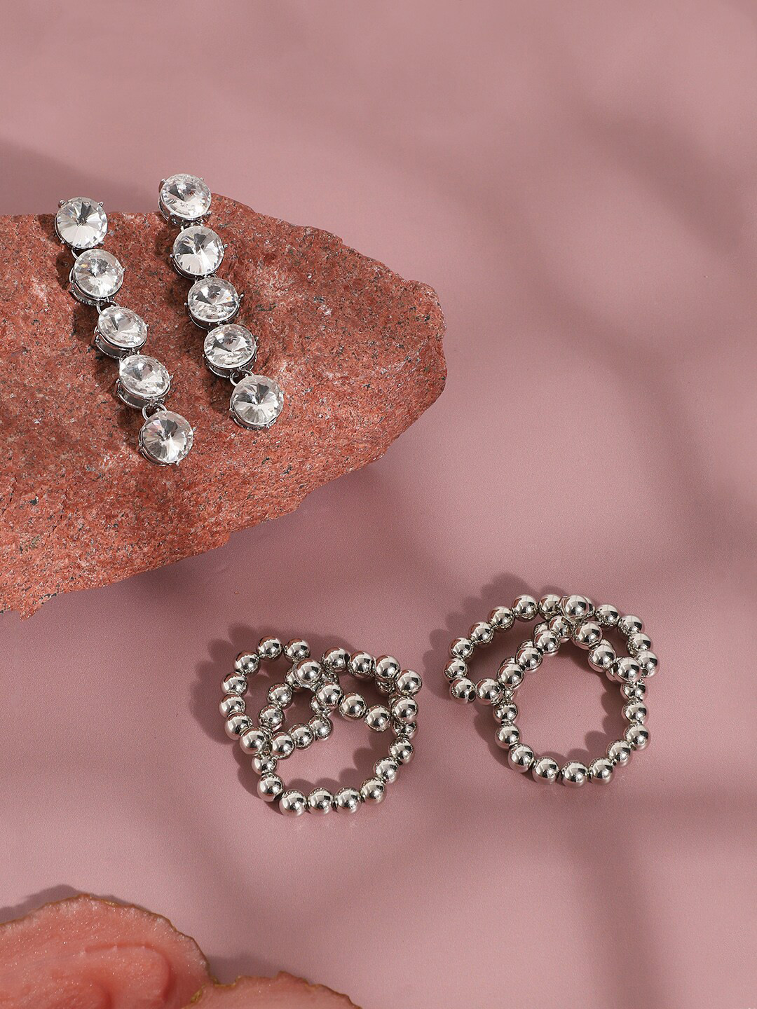 SOHI Stylish Match Exquisite Set Of 2 Silver-Plated Contemporary Drop Earrings