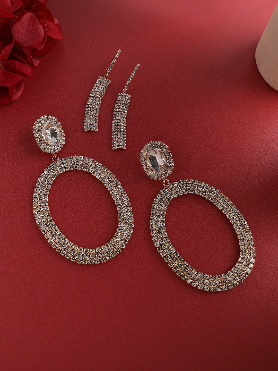 SOHI Elegant Duet Set Of 2 Silver-Plated Contemporary Drop Earrings