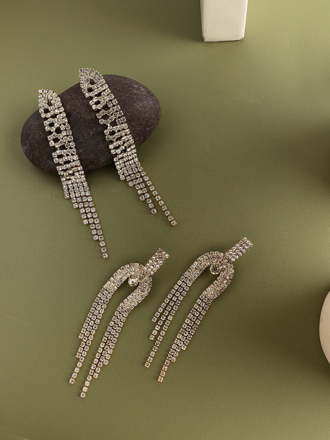 SOHI Fancy Glam Chronicles Elegant Set Of 2 Silver-Plated Contemporary Drop Earrings