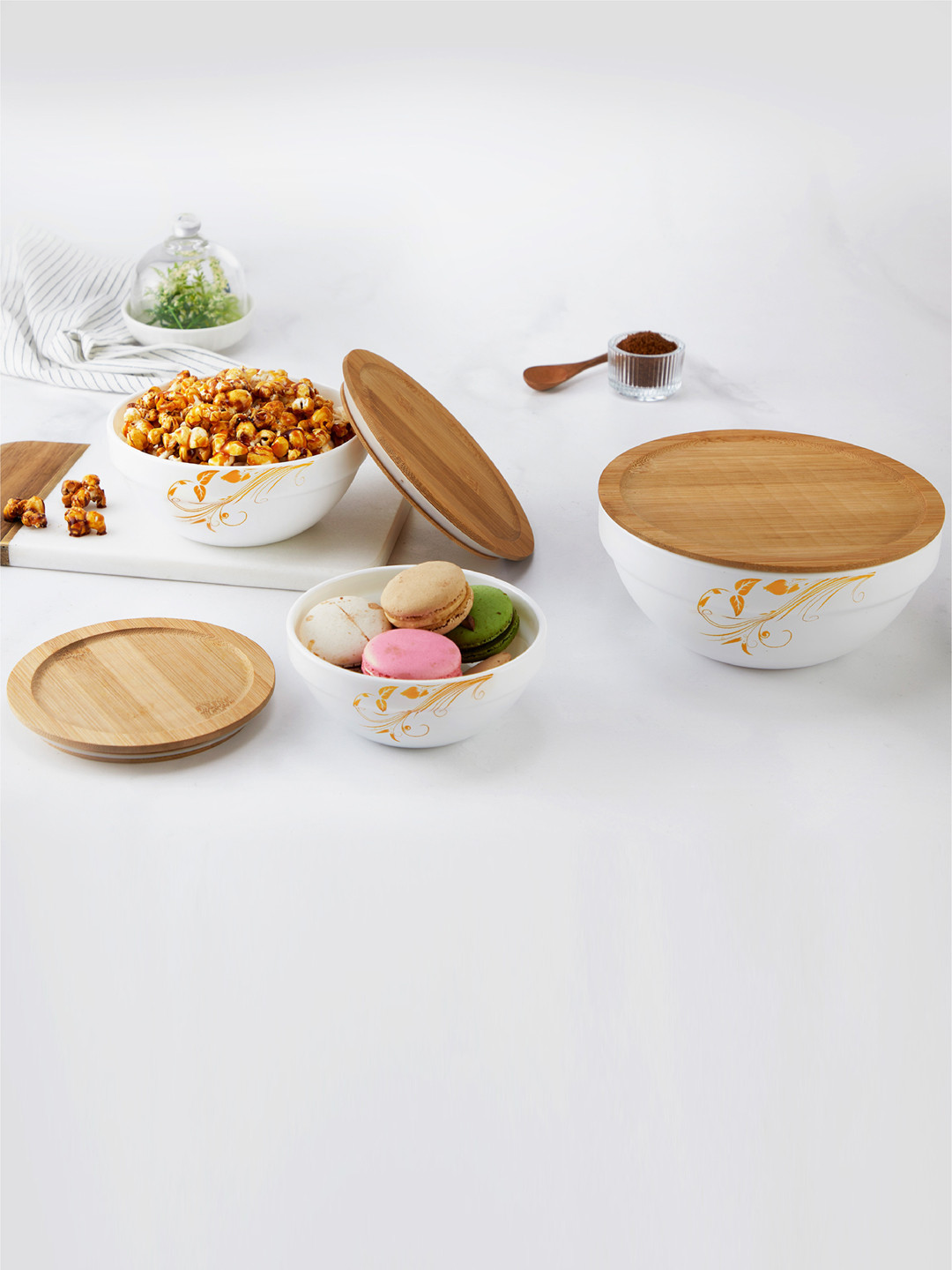 Cello Royale Set of 3 Vintage Microwave Safe Opalware Mixing Bowl With Lid-500ml,1L,1.5L