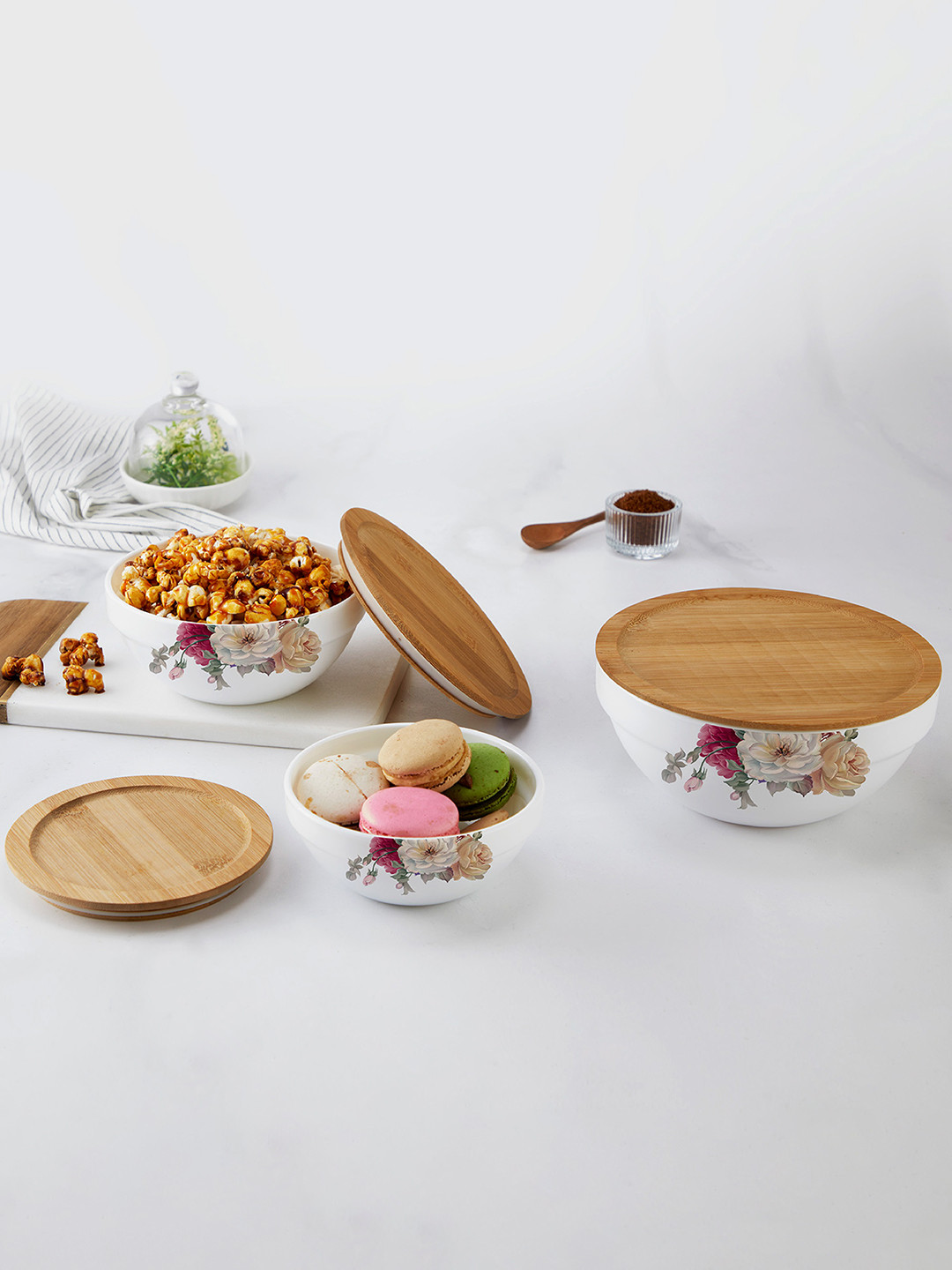 Cello Royale Set of 3 Millenia Microwave Safe Opalware Mixing Bowl With Lid-500ml,1L,1.5L