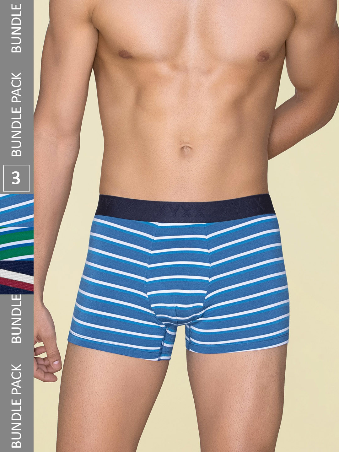 XYXX Pack Of 3 Striped Linea Micro Modal Trunks XYTRNK3PCKN964