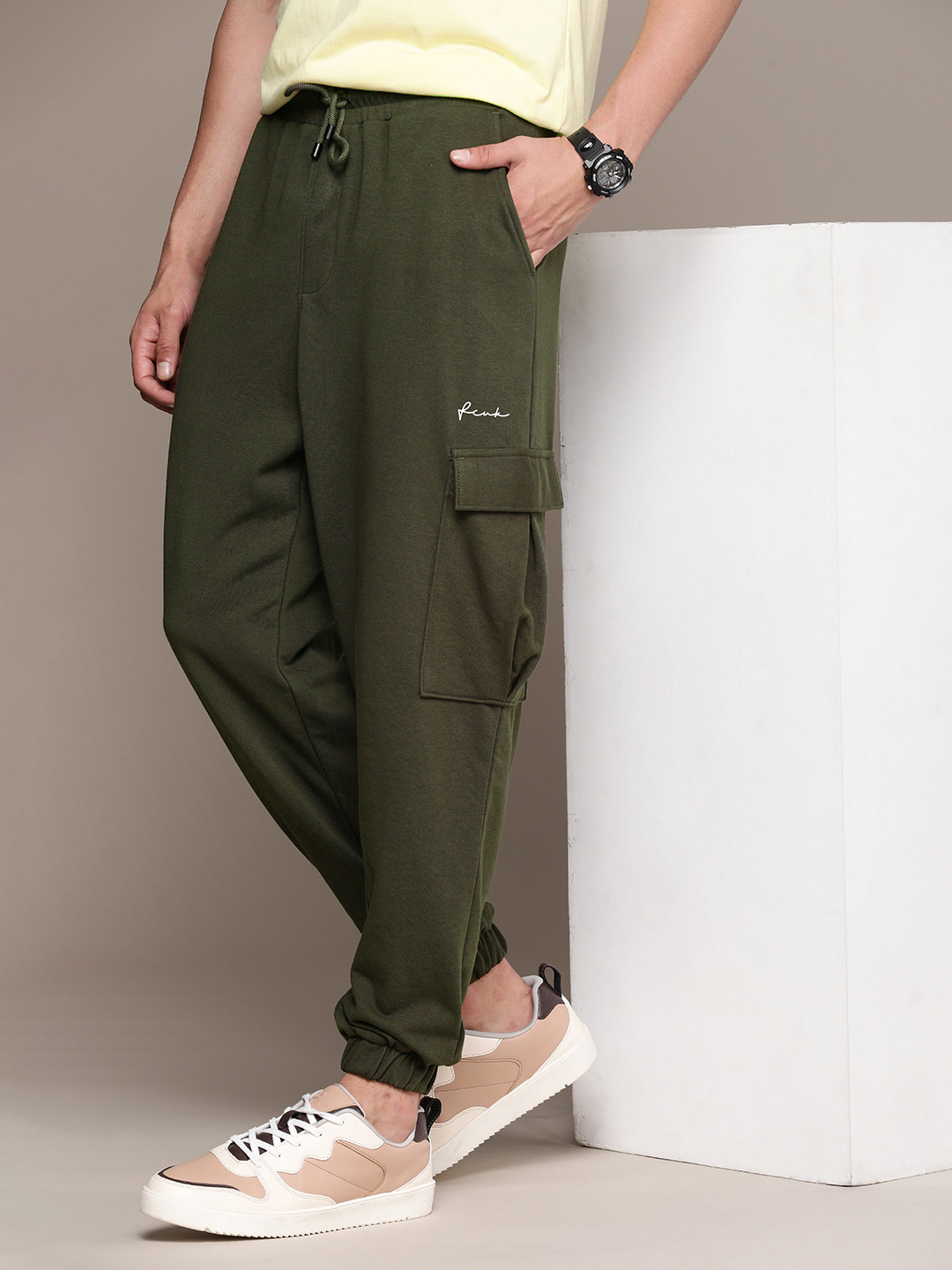 FCUK Men Solid Cargo Joggers