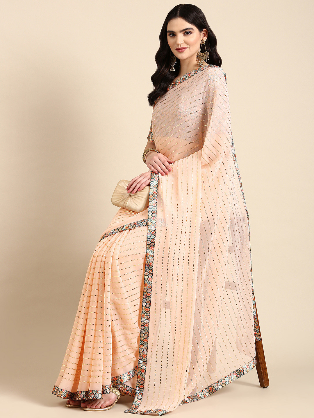 Mitera Embellished Beads & Stones Pure Georgette Heavy Work Saree
