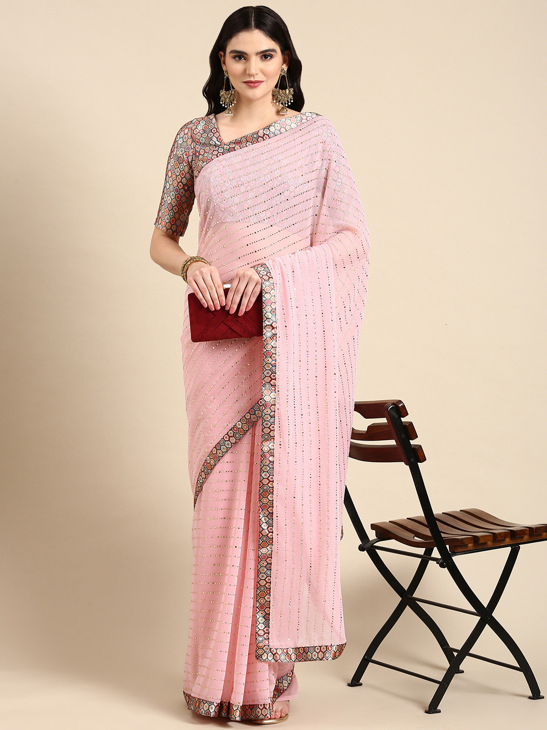 Mitera Embellished Beads & Stones Pure Georgette Heavy Work Saree