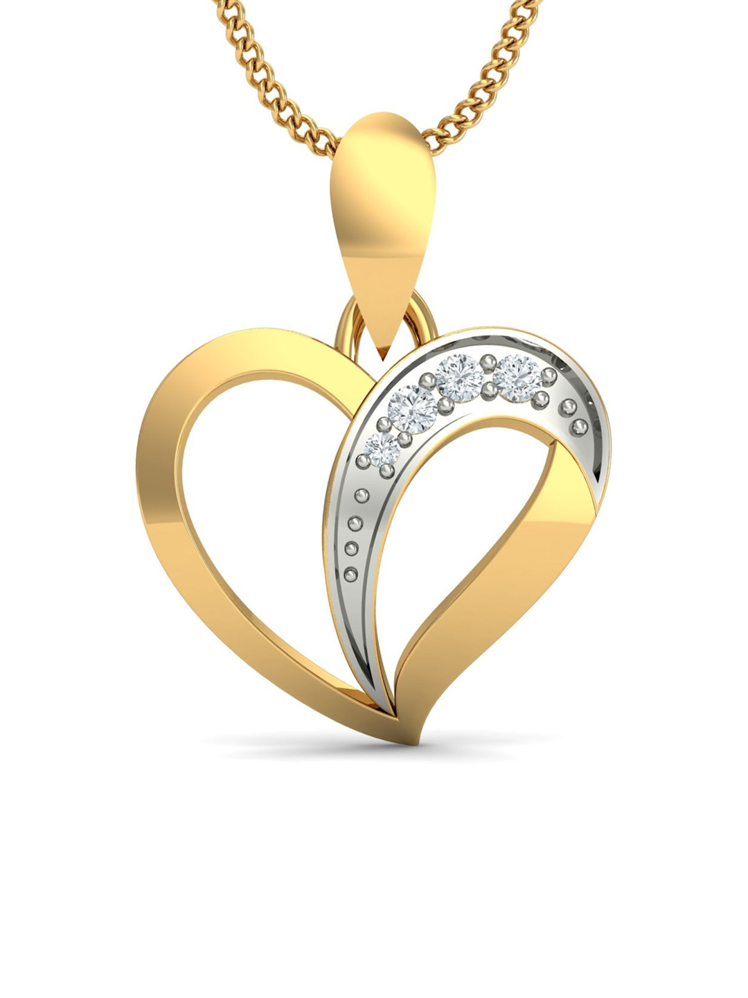 KUBERBOX Dainty Heart 18KT Gold Diamond-Studded Pendant-0.85gm