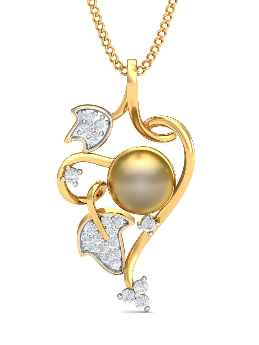 KUBERBOX 18KT Gold Grape Wine Abstract Diamond Studded Pendant - 0.9gm