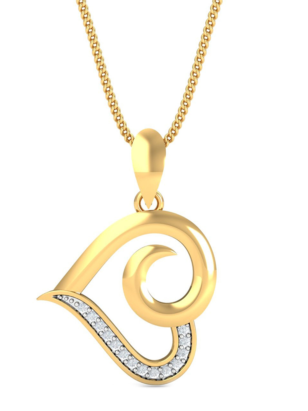 KUBERBOX 18KT Gold Arty Heart Diamond Studded Pendant 1.53 gm