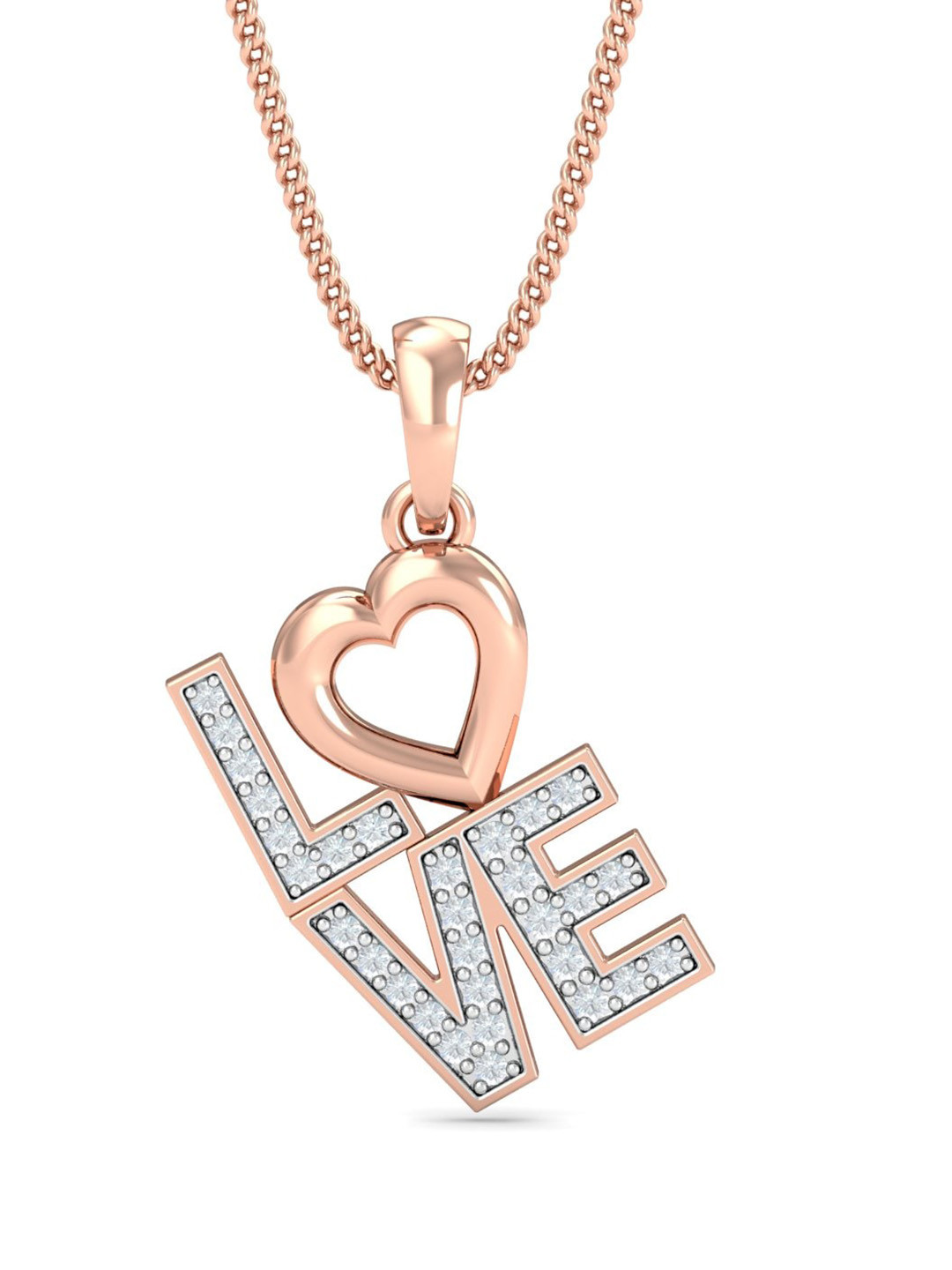 KUBERBOX LOVE 18KT Rose Gold Diamond-Studded Pendant - 1.36 gm