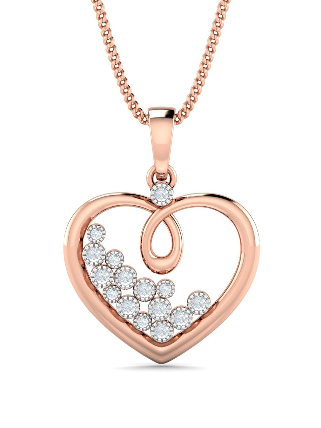 KUBERBOX Gia Heart 18K Rose Gold Diamond-Studded Pendant - 1.36 gm