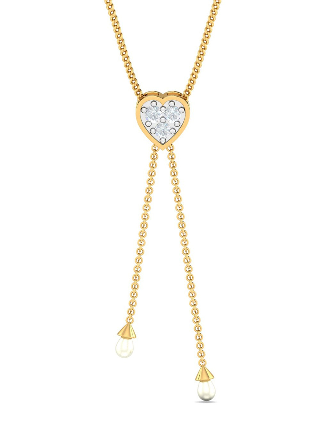 KUBERBOX Esty 18KT Gold Diamond Studded Heart Pearl Pendant - 0.87gm