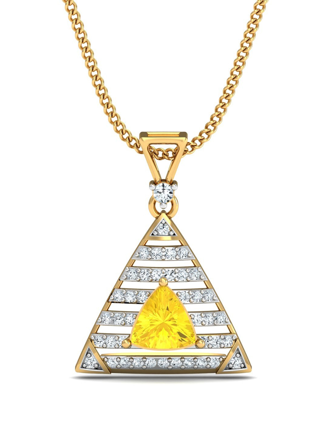 KUBERBOX Triangle 18KT Gold Diamond-Studded Pendant & Citrine Stone-1.2 gm