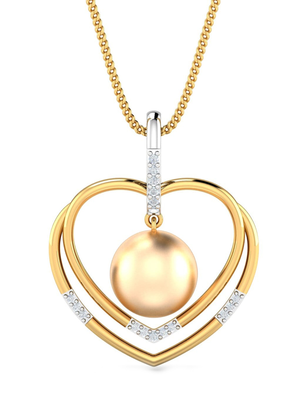 KUBERBOX Pearl-o-Heart 18KT Gold Diamond Studded Pendant-1.67gm