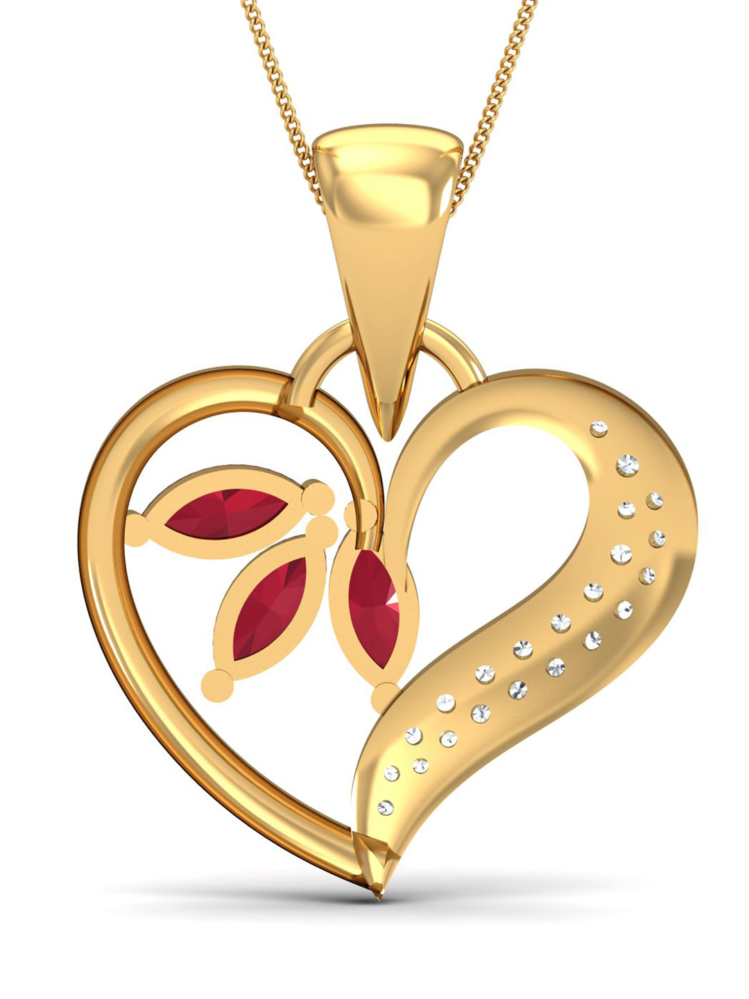 KUBERBOX New Love 18KT Gold Diamond And Ruby-Studded Pendant - 1.58 gm