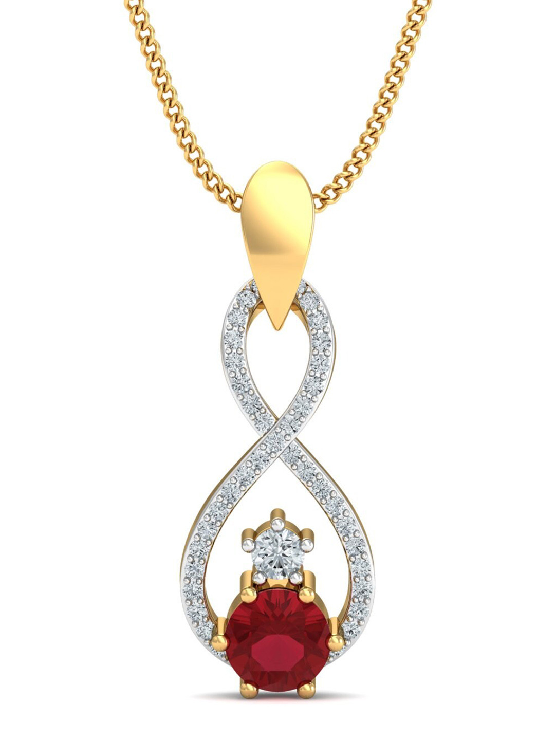 KUBERBOX Charm Ecstacy 18KT Gold Diamond Ruby-Studded Pendant-1.22gm